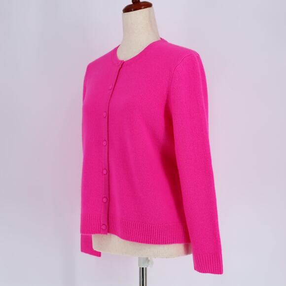 C by Bloomingdale's Women Bright Pink Cashmere Crew Neck Cardigan Sweater Size L - Picture 3 of 6
